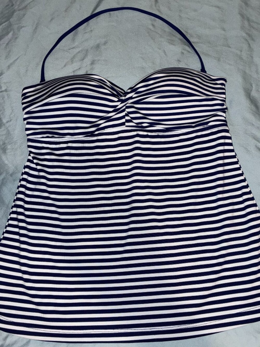 Mossimo Navy Blue & White Striped Twist Bandeau Tankini w/ Removable strap s M